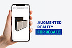 Hand probiert Augmented Reality bei Regal.