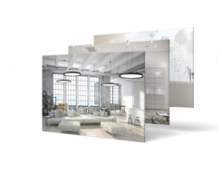 beige Sofa steht in Loft mit Deckenbeleuchtung
