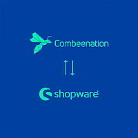 Combeenation und Shopware Logo auf blauem Hintergrund