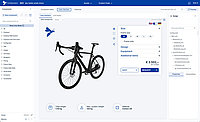User interface for bike configuration with 3D model and selection options.