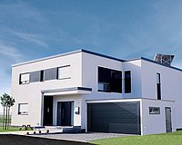 white house with prefabricated garage from Leitl