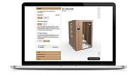 Laptop with a screenshot of a sauna configurator.