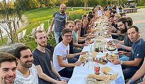 Combeenation team eating together at the Jetlake