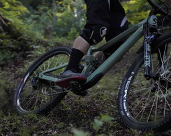 Green bike in forest