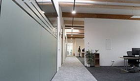 Corridor in an open-plan office.