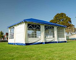 Folding pavilion with blue roof