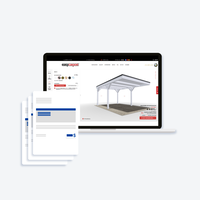 Laptop with Easycarport configurator and digital offer documents in the foreground.