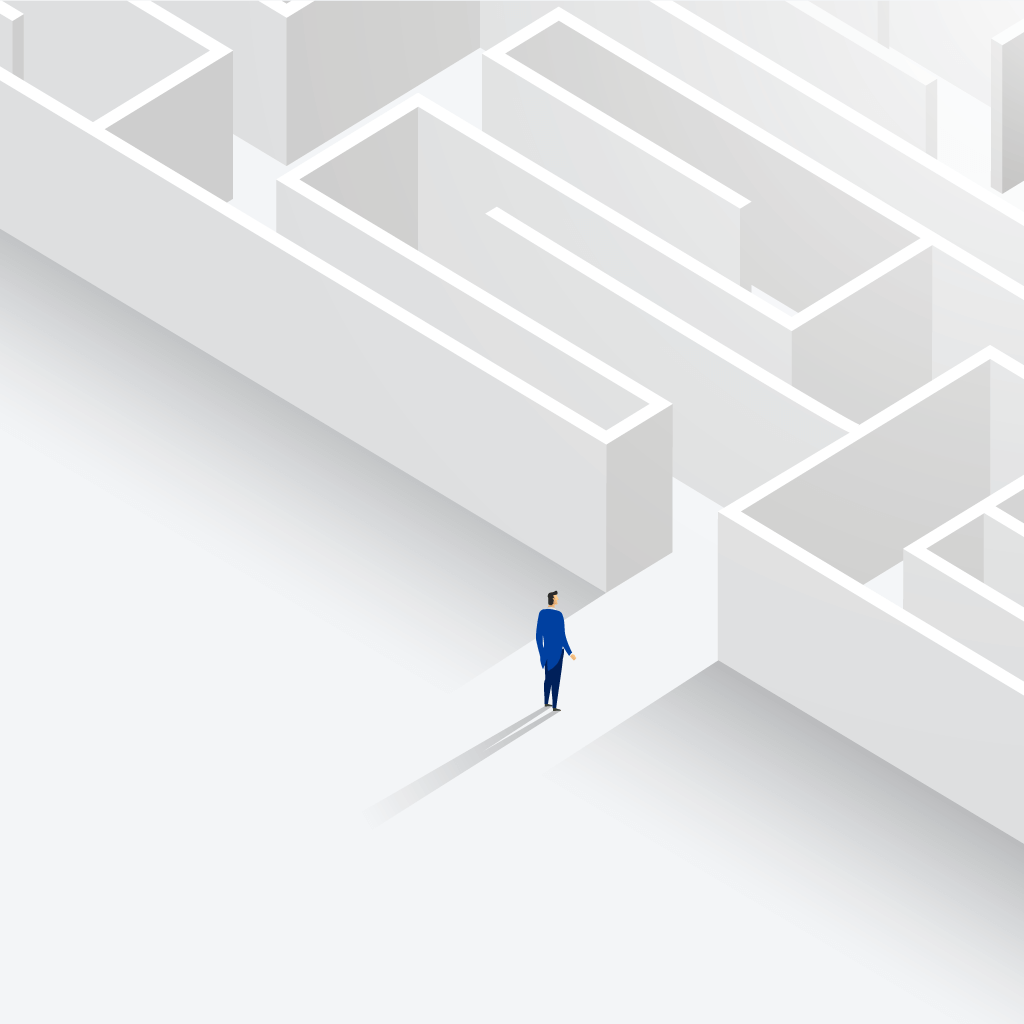 A businessman faces a labyrinth