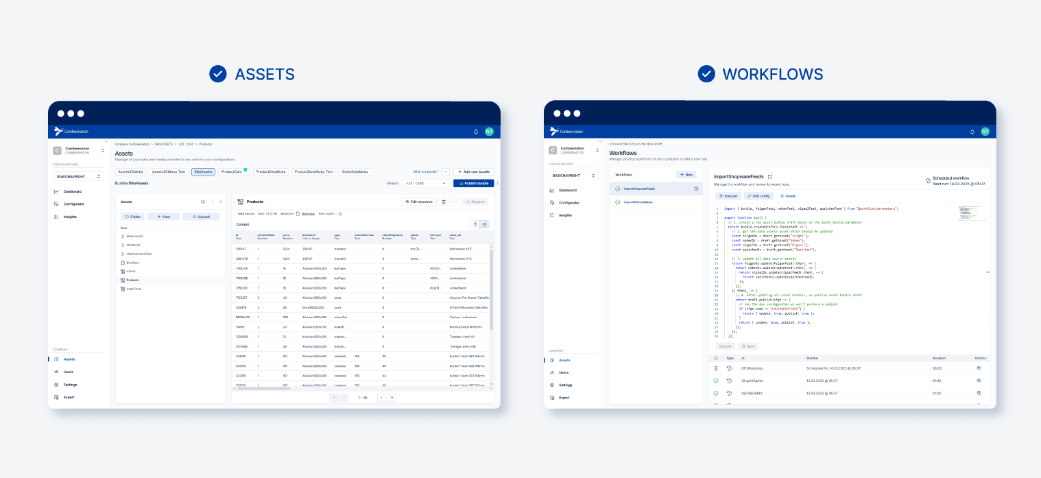 Benutzeroberflächen zur Verwaltung von Assets und Workflows