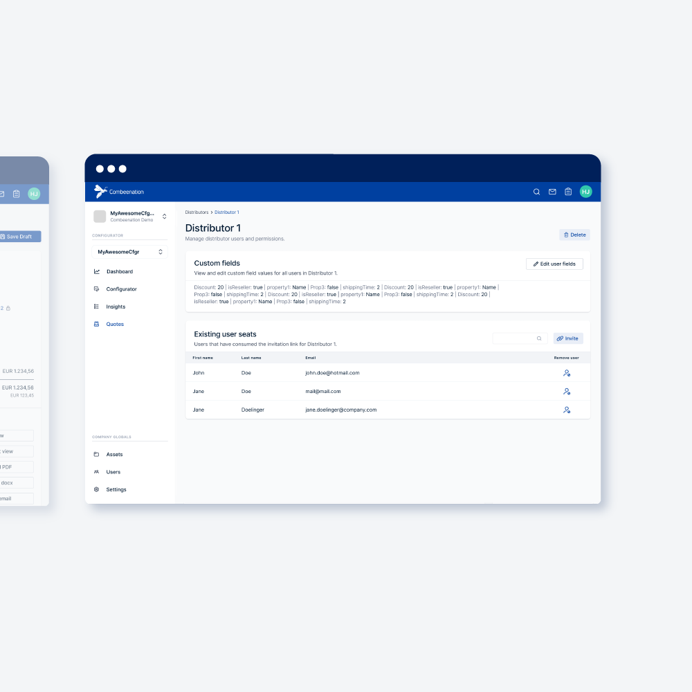 Benutzeroberfläche des Distributorenmanagements.