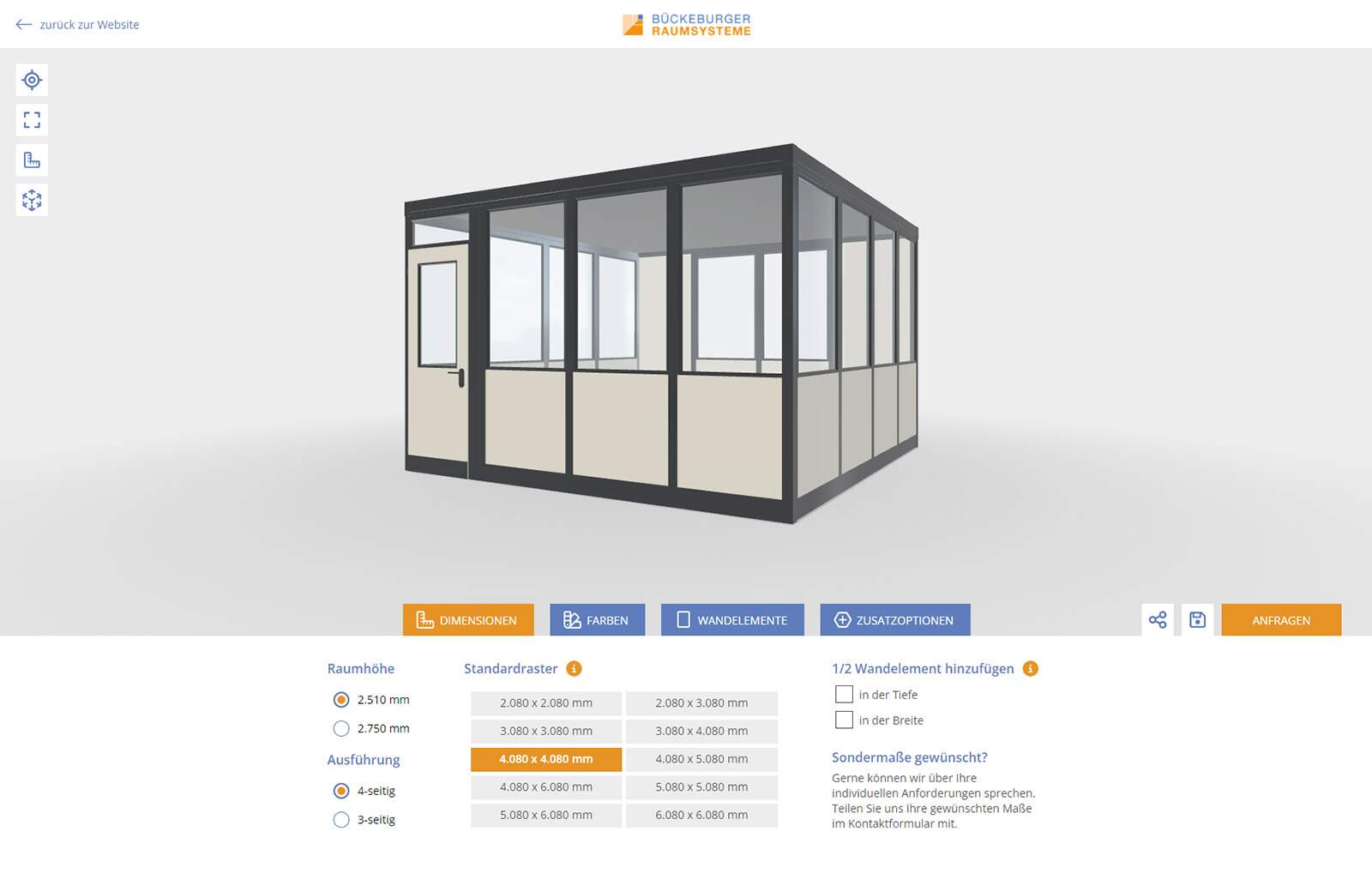 Screen vom Hallenkonfigurator der Firma Bückeburger