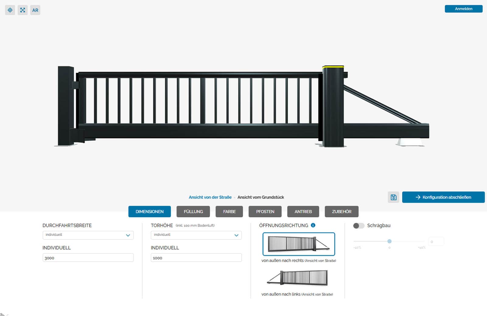 Screen from a sliding gate configurator of the company BALU Tore
