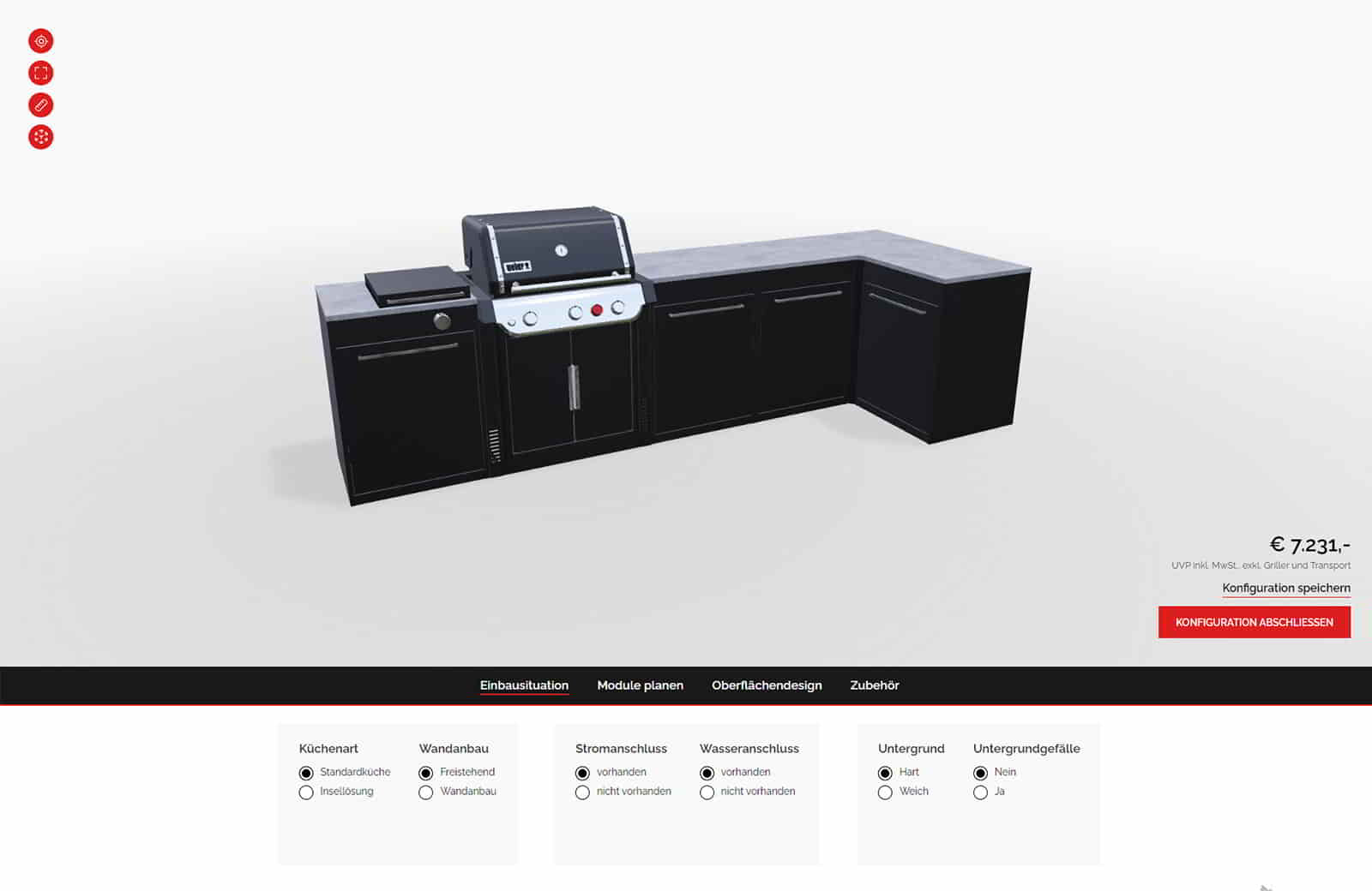 Screen von einem Outdoorküchen Konfigurator der Firma BBQ Kitchen