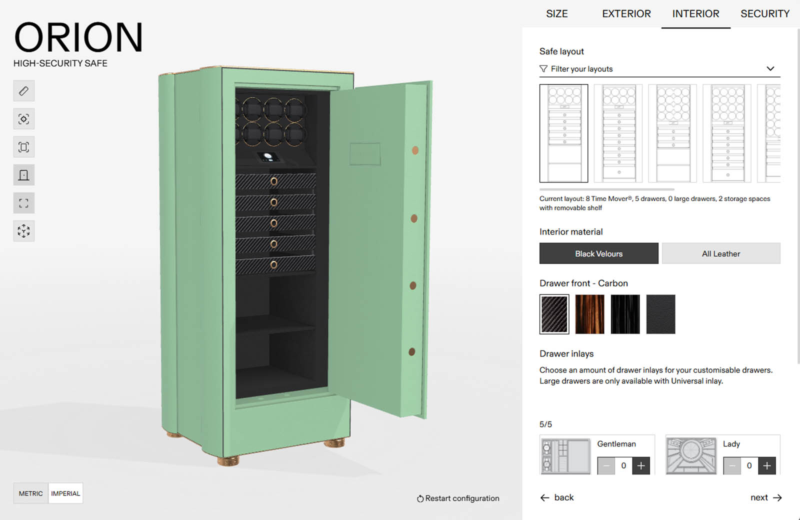 Screenshot of a safe configurator