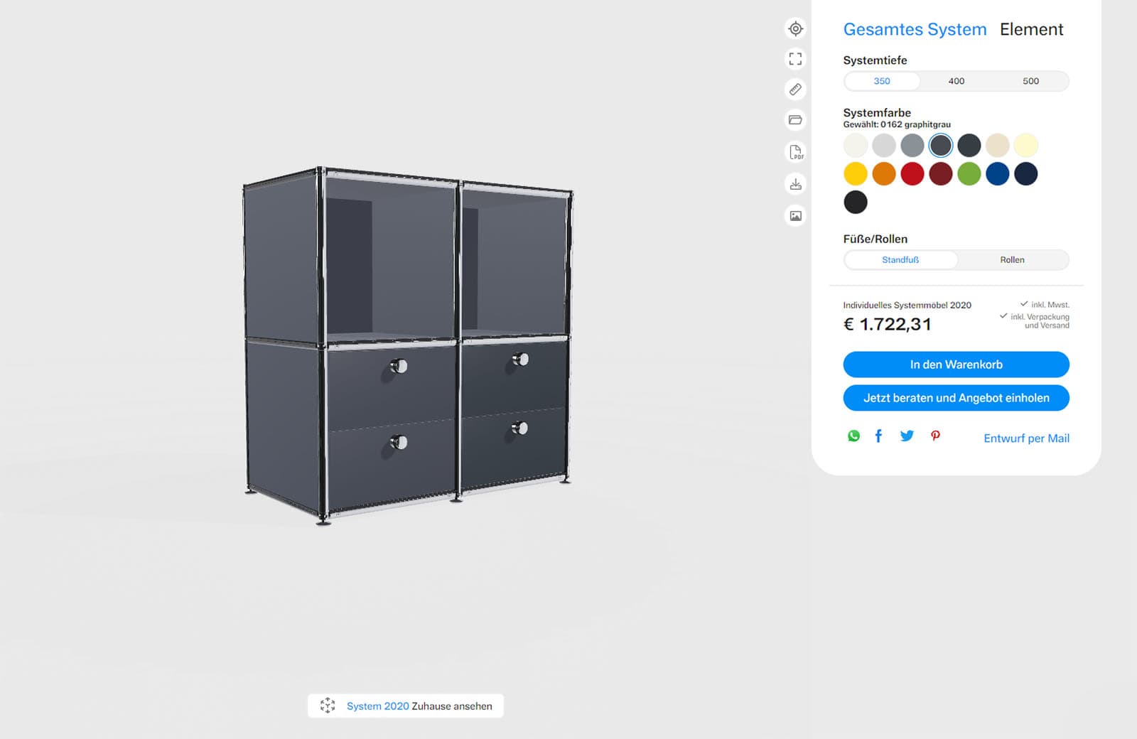 Screenshot vom Cosmoplan Regalkonfigurator.