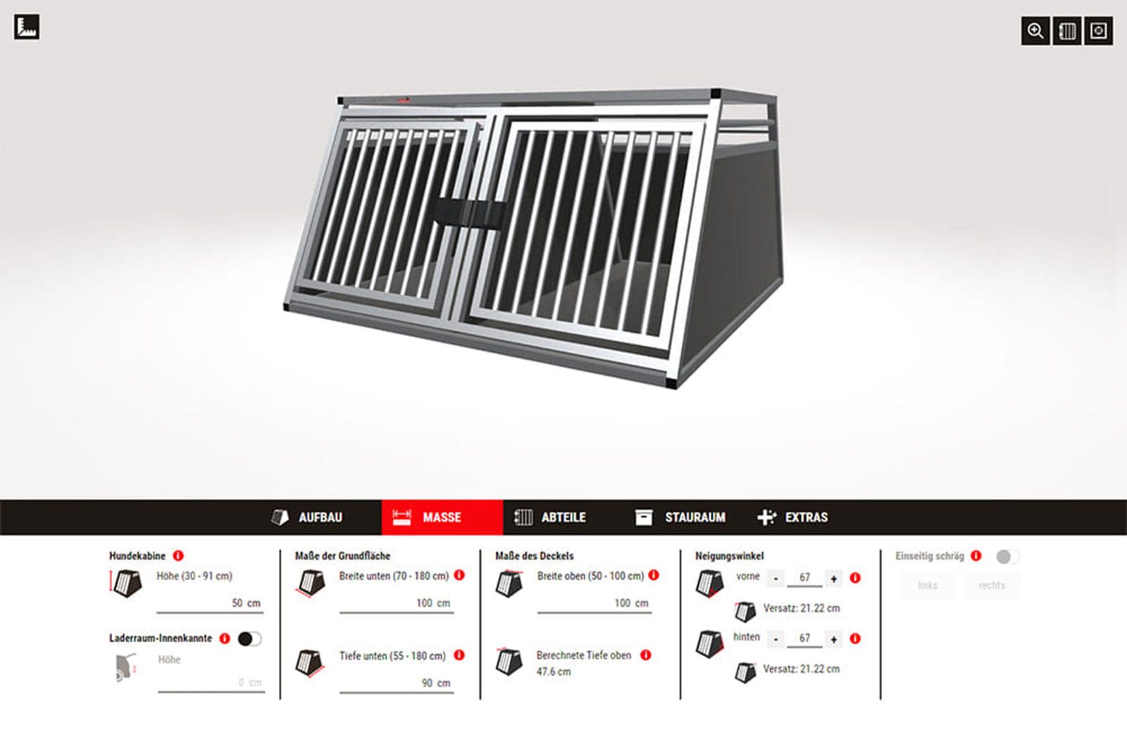 Screenshot von Hundebox Konfigurator