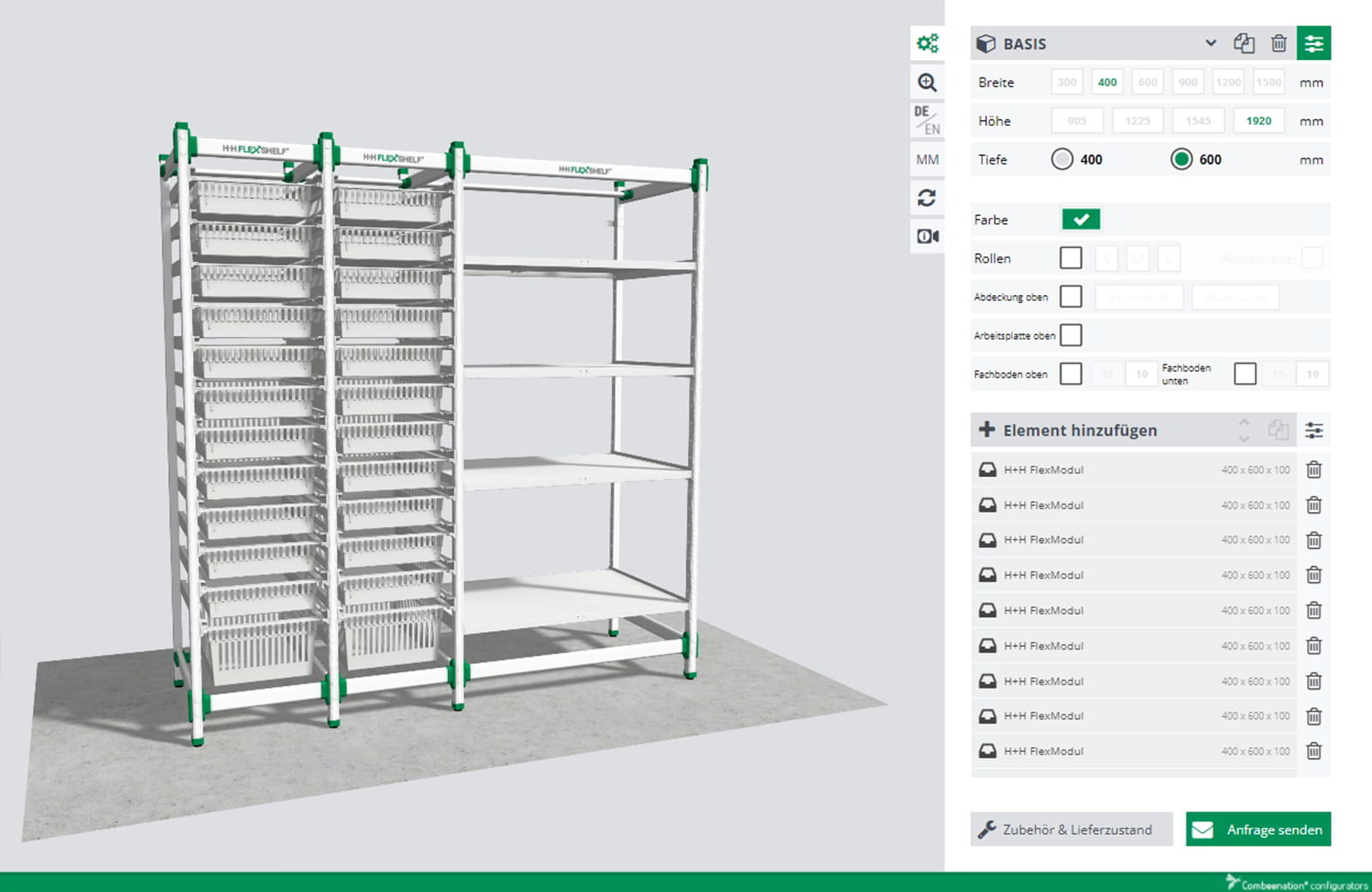 Screenshot von Regalsystem Konfigurator