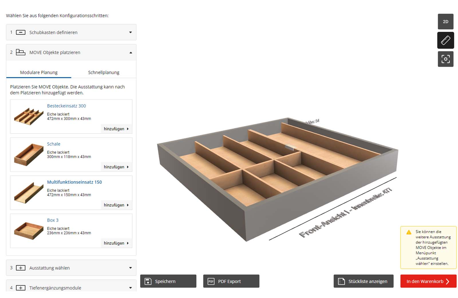Screenshot of drawer configurator for Opo Oeschger