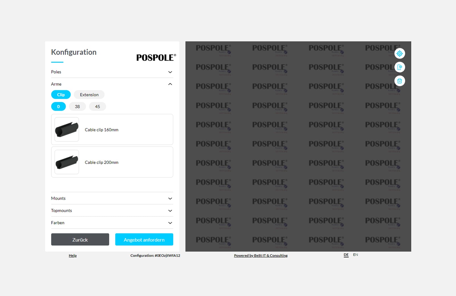 Screenshot von einem Halterungen-Konfigurator