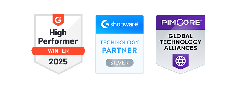 G2, Shopware and Pimcore badges