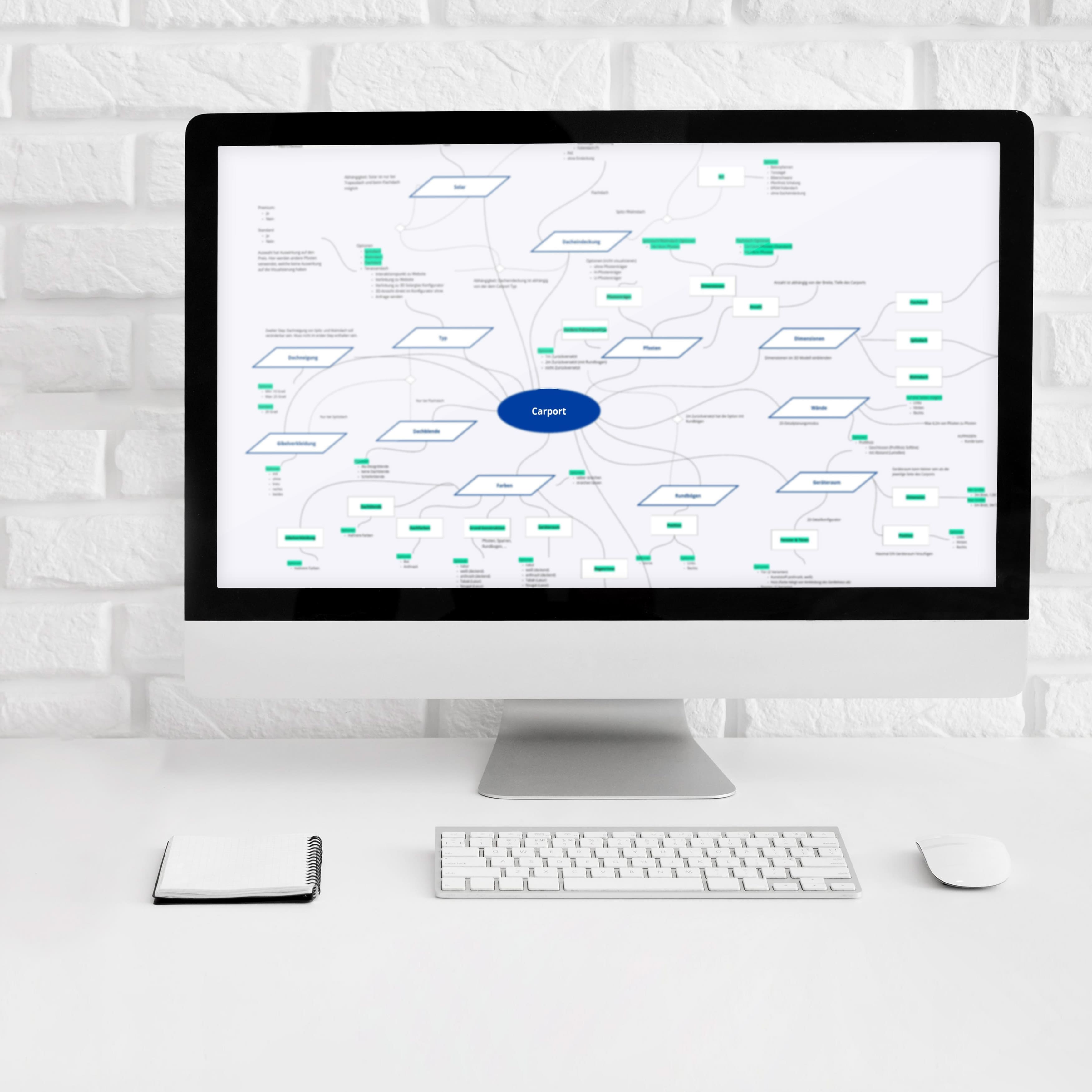 Digitale Produktlogik zum Thema Carport auf einem iMac-Bildschirm.