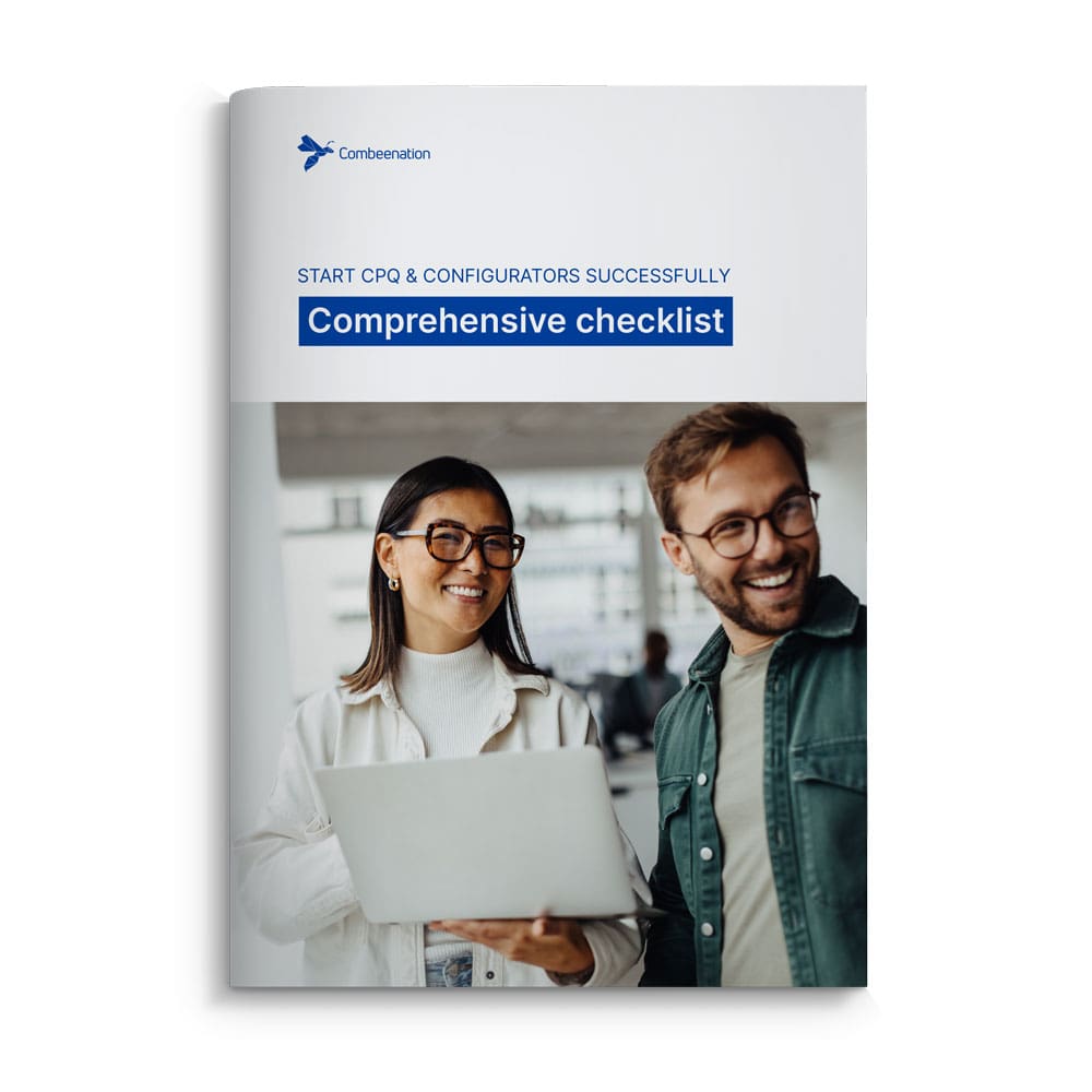 Cover of a CPQ checklist with two people and laptop