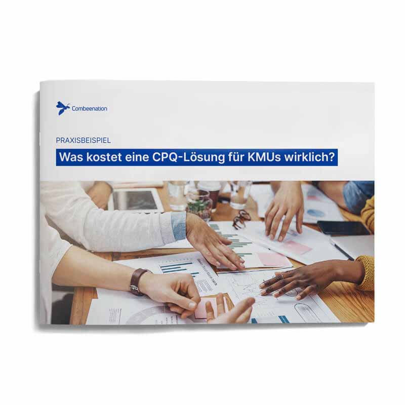 Cover eines Whitepapers mit dem Titel „Was kostet eine CPQ-Lösung für KMUs wirklich?"